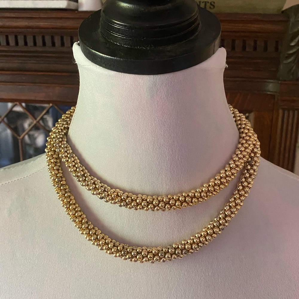 Vintage Gold-toned Bead Crochet Necklace
